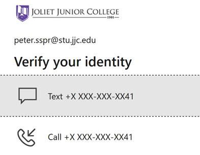 select text or call as verification method