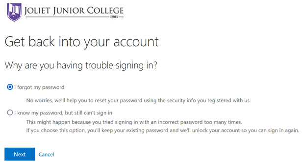 Select 'I forgot my password' and click next