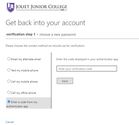 Enter the code that was supplied from the authenticator app